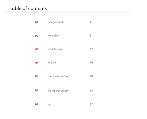 Portfolio Study 02, table of contents