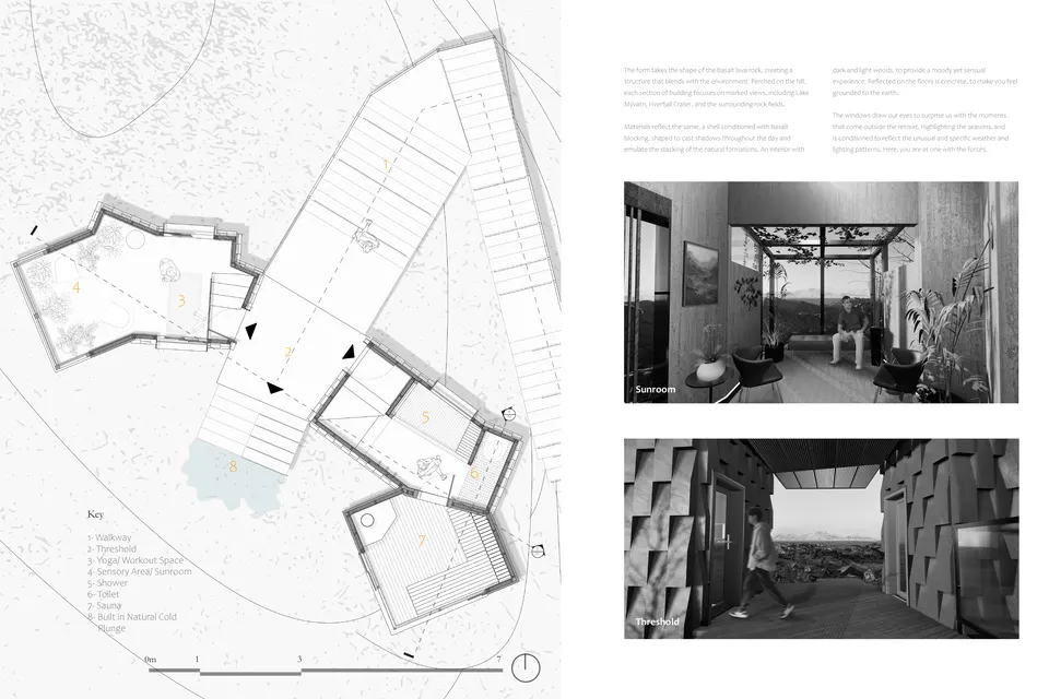 Site plan and interior sequence