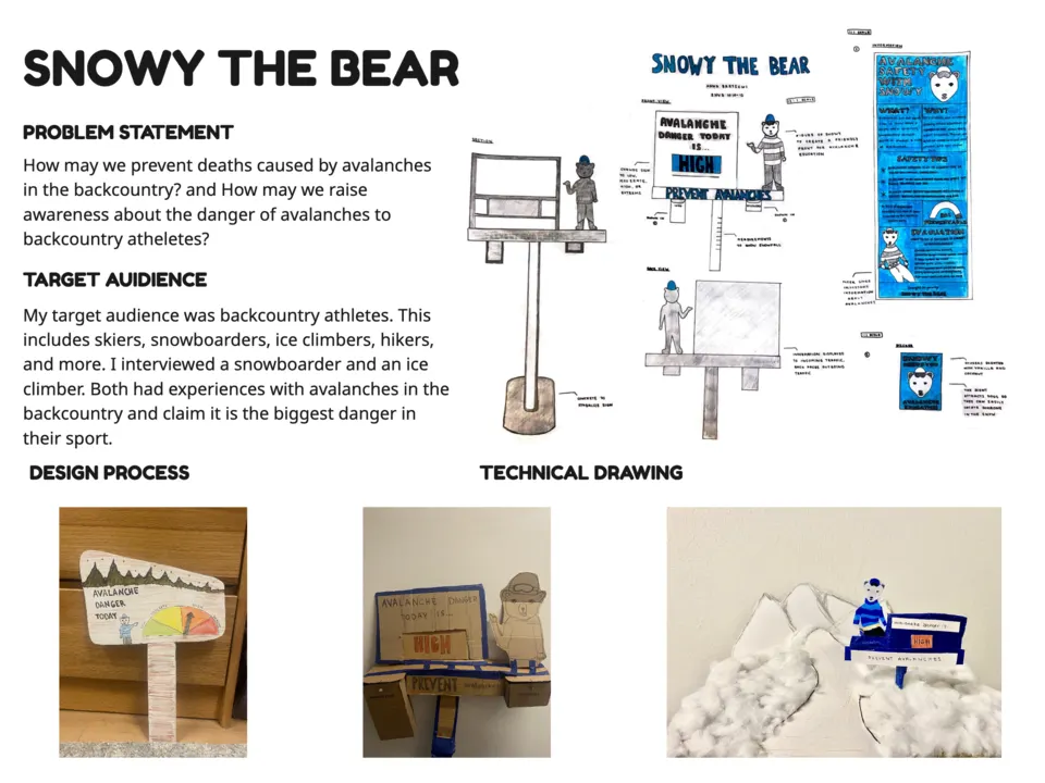 Snowy the Bear design process and trail marker