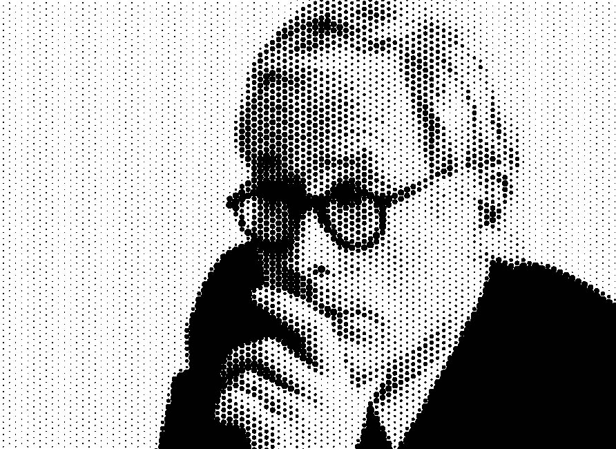 Theory and Ethics of Design, halftone portrait referencing Dieter Rams