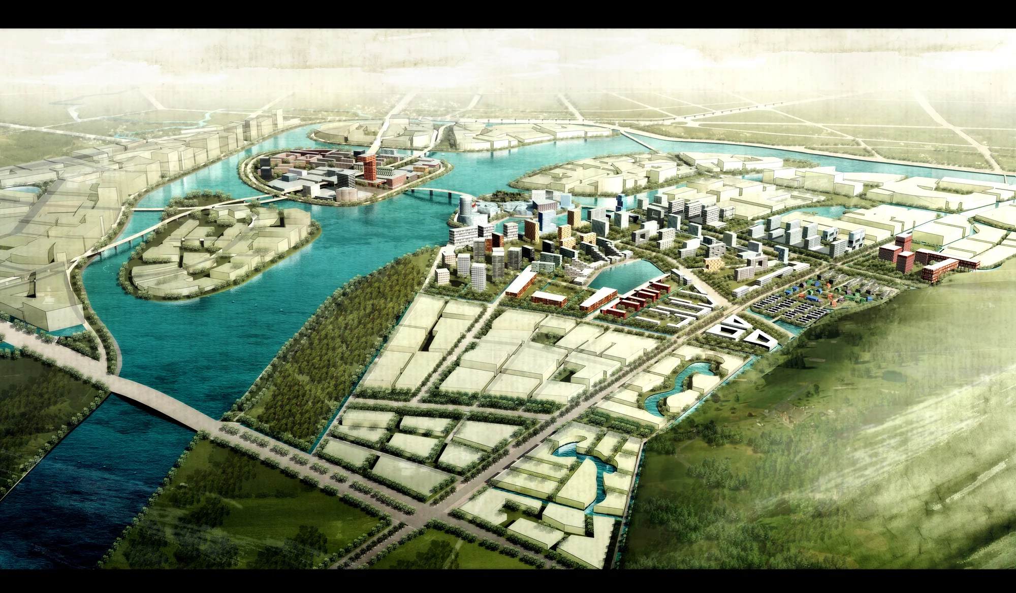 Chengdu Water City Masterplan, aerial view