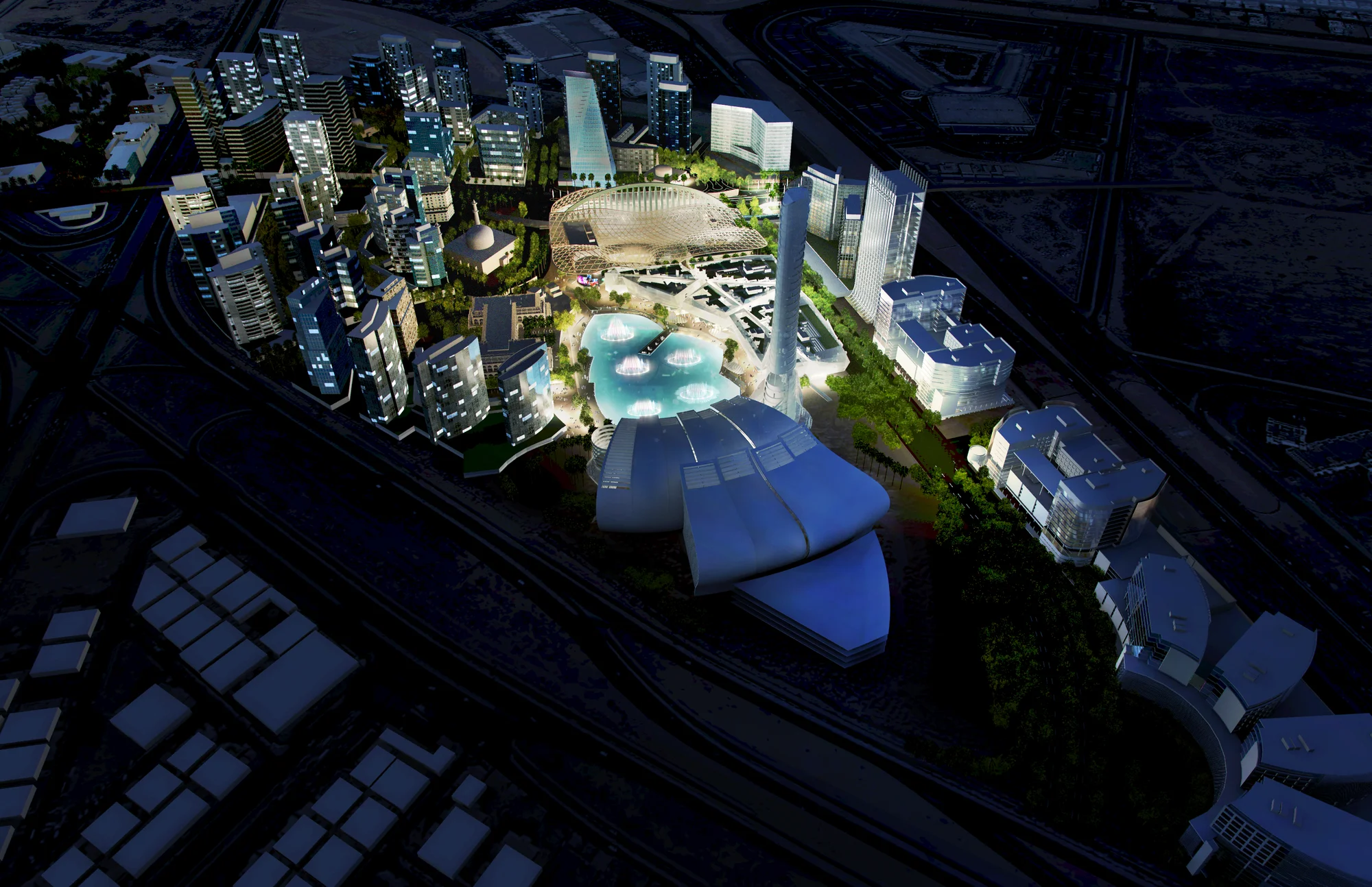 Jeddah Souk Community, night aerial